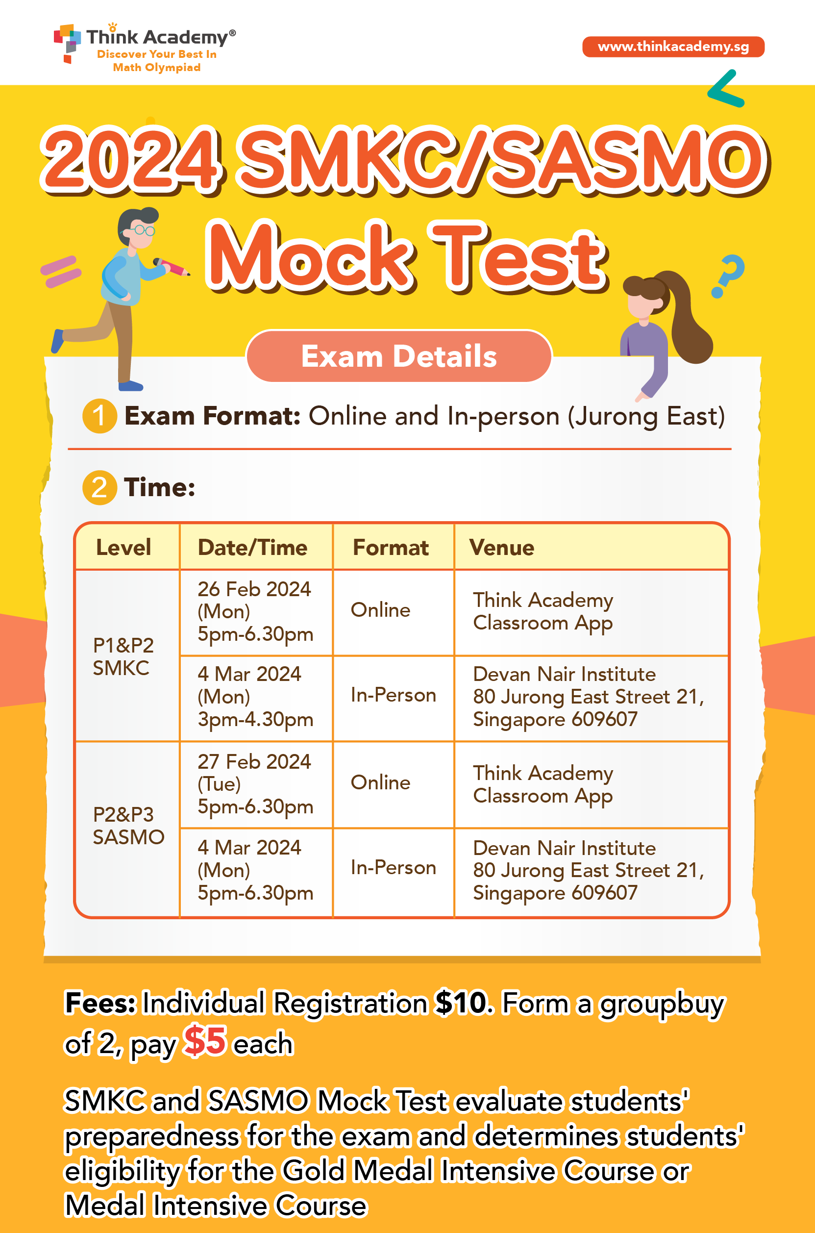 2024 SMKC and SASMO Preparation Mock Test from Think Academy is starting!